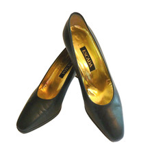 Escada Heels Pumps Vintage Marrone Dark Navy Classic Shoes Size 8.5