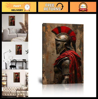 Spartan Warrior Canvas Art - Medieval Wall Decor, Retro Armor Painting, Framed P