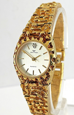 Vintage Waltham Gold Nugget Plated Quartz Diamond Marker Ladie's