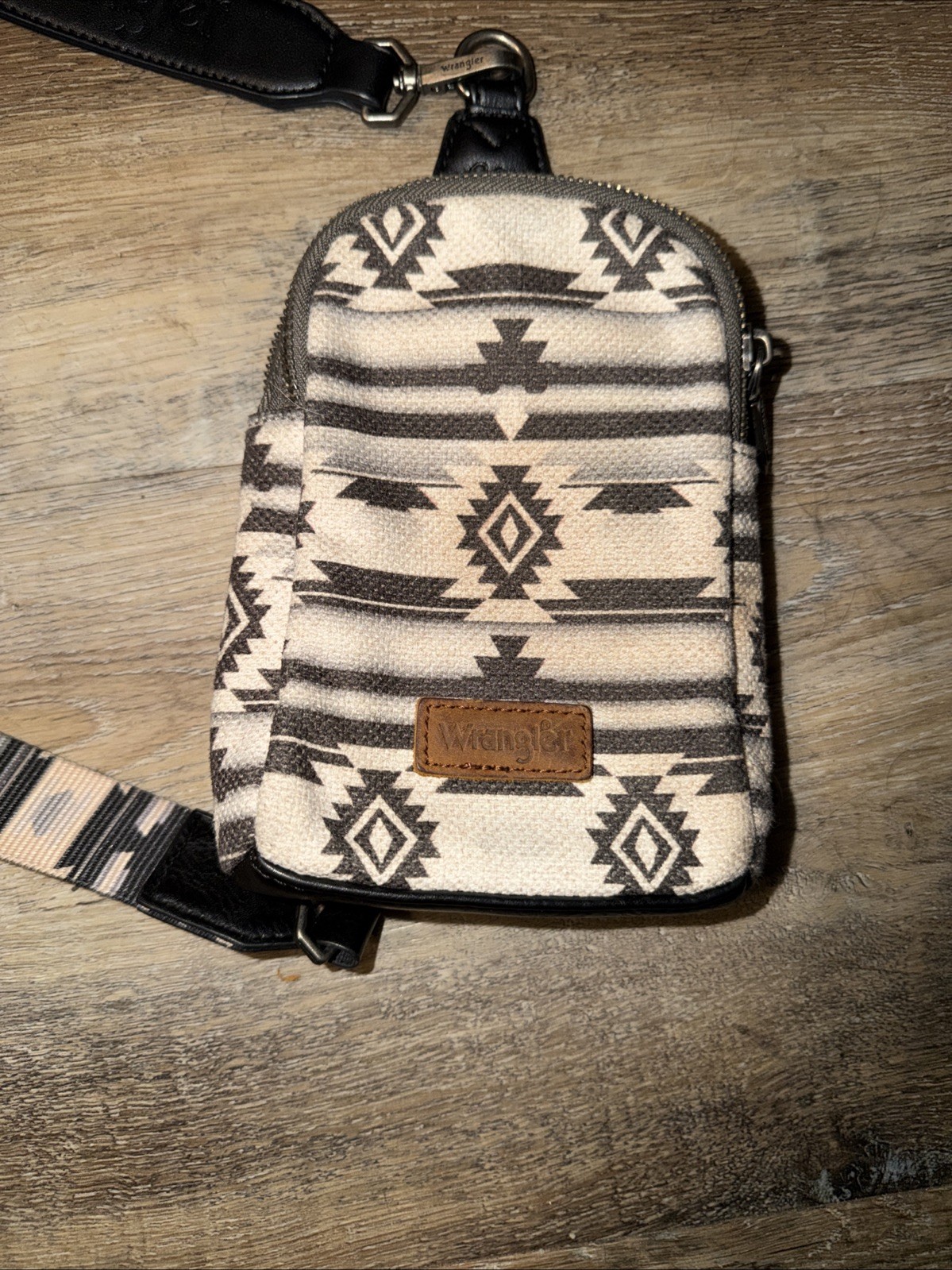 Wrangler Ladies Aztec Southwestern Crossbody Black Festival Sling Chest Bag