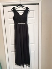 Black Lace Prom Dress Size 7 BCX Formal Dress Beaded Waist Elegant Prom.