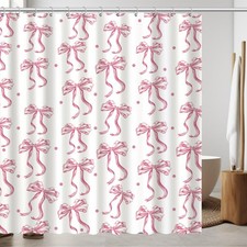 Cute Bow Shower Curtain, Pink Aesthetic Bowknot Shower Curtain for Bathroom, ...