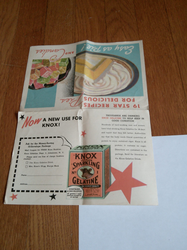 Vtg Knox Gelatine Easy as Pie Recipes Antique Ad Brochure Sheet English Toffee