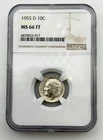 1955-D Roosevelt Silver Dime 10C NGC MS66 FT Full Torch Gem US 90% Coin BM1