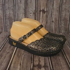 Sz 39 / 9 Alegria Tuscany Black Gold Metallic Leopard Mary Jane Clog Worn 1X