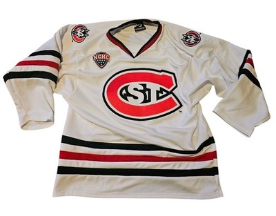 K1 NCHC Patch St Cloud State Huskies White Hockey Jersey