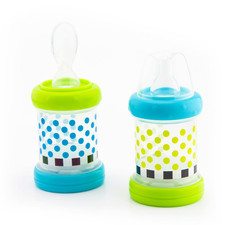 Sassy Baby Food Nurser 4 Months Set of 2- 4Oz 100 Silicone Nipple and Spoon