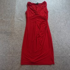 Ralph Lauren Dress Women 10 Red Ruched Sleeveless VNeck Sheath Stretch Jersey