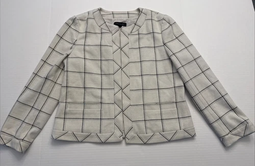 OFF WHITE Giacca blazer Ann Taylor taglia media pannello finestra plaid neutro bianco sporco nero