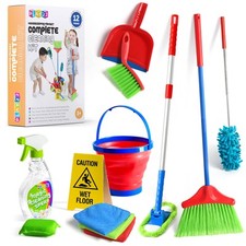 Kids Cleaning Set 12 Piece - Toy Broom, Mop, Brush, Bucket  More