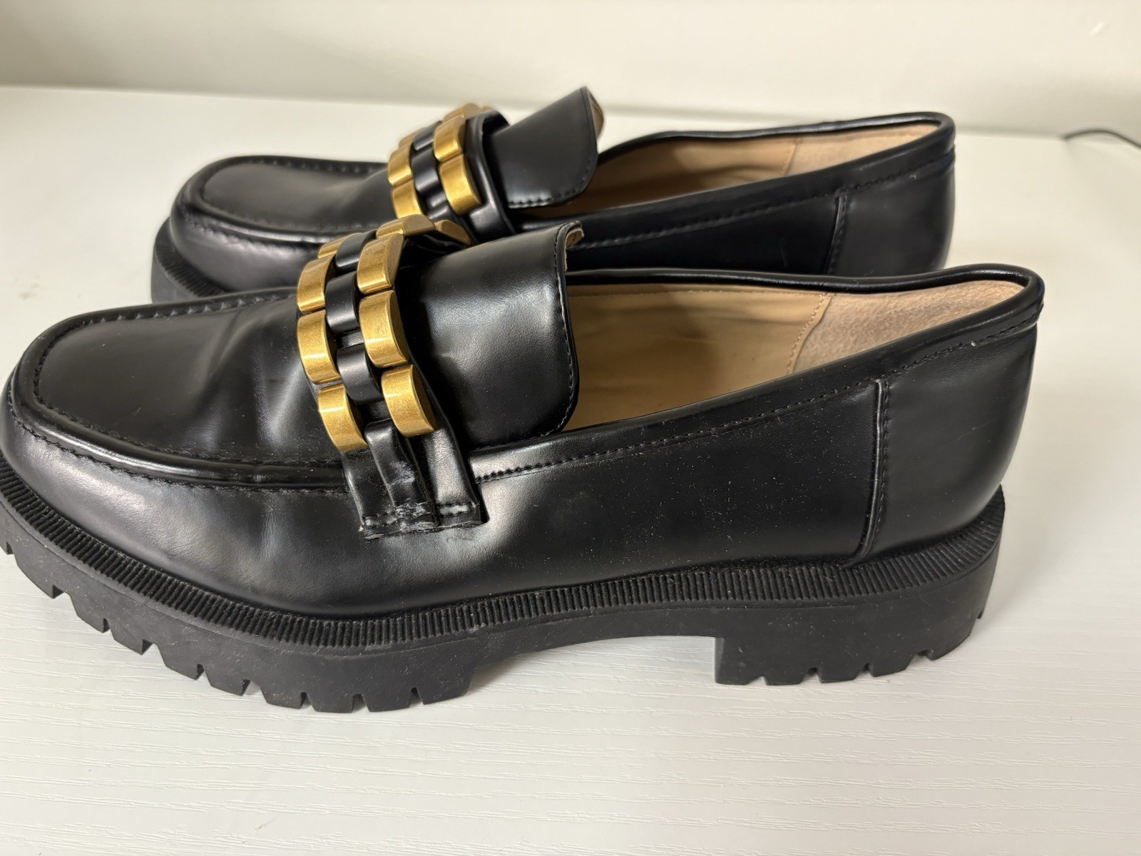 SAOLA Mocassini donna neri impreziositi ZARA con suola track taglia 8US "OTTIMO ACQUISTO"