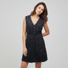 Madewell Womens Denim V-Neck Mini Dress Faded Black Utility Pockets NP072 Size 6
