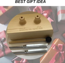 Resonance Tuning Forks Healing 432Hz 528Hz Pine Wood Speaker Rubber Mallet Ideal