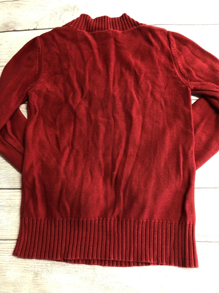 Suéter Gloria Desteñido Juvenil Grande 12-14 Rojo Cable Tejido Chal Cuello Algodón Foto 4 de 4