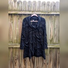 Soft Works Black & Gold Floral Textured Sculptural Long Sleeve Cowl Neck Dress