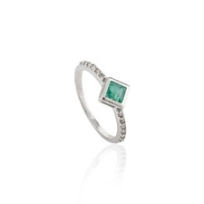 Natural Emerald Diamond Sterling 925 Silver May Birthstone Ring Gift To Her