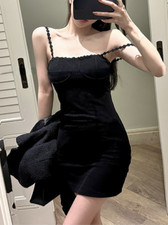 Summer Even Party Y2k Mini Dress Office Lady Casual Sleeveless Strap Black Dress