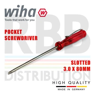 Wiha 01539 Slotted Pocket Screwdriver Pocket Clip 3mm Head 80mm Long Compact