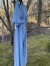 Azazie Temeka A-Line Ruched Chiffon Floor-Length Dusty Blue Gown NWT Size A18