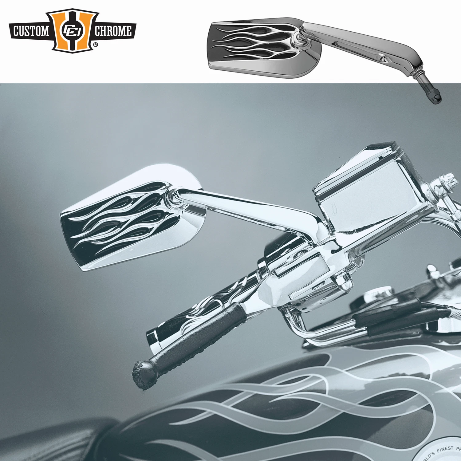 Custom Chrome Rear-View Side Flame Mirrors Fit For Harley Touring Sportster XL