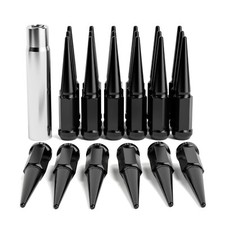 24 Pcs Black Spike Lug Nuts 14x1.5 4.4 Tall W Key For Chevy Silverado Tahoe