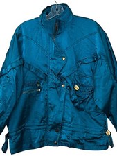 Vintage Lavon Petites Track Jacket Womens PM Teal Green Satiny Windbreaker 1993
