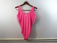 Adidas One Piece Swimsuit Pink White Stripes Size 18 NEW 3 Stripe MSRP 65