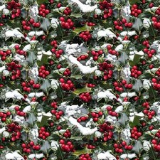 Christmas Frosted Holidays Holly With Red Berries Hoffman Fabric BTY 44