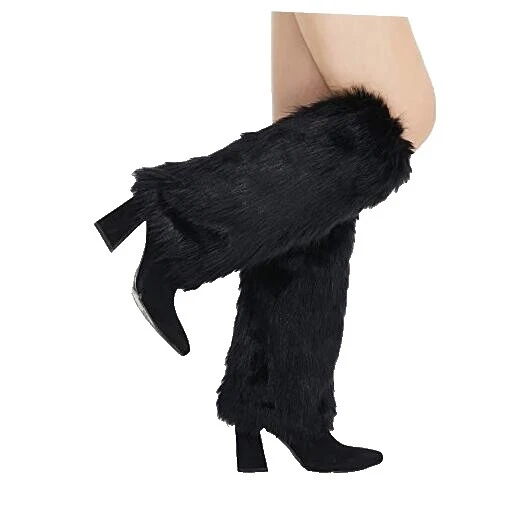 Faux Fur Black Leg Warmers for Women