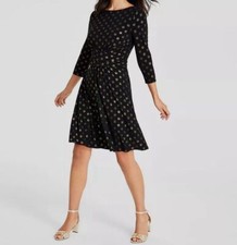 Tommy Hilfiger Women's Black Metallic Dot Ruched-Waist Dress Size 16