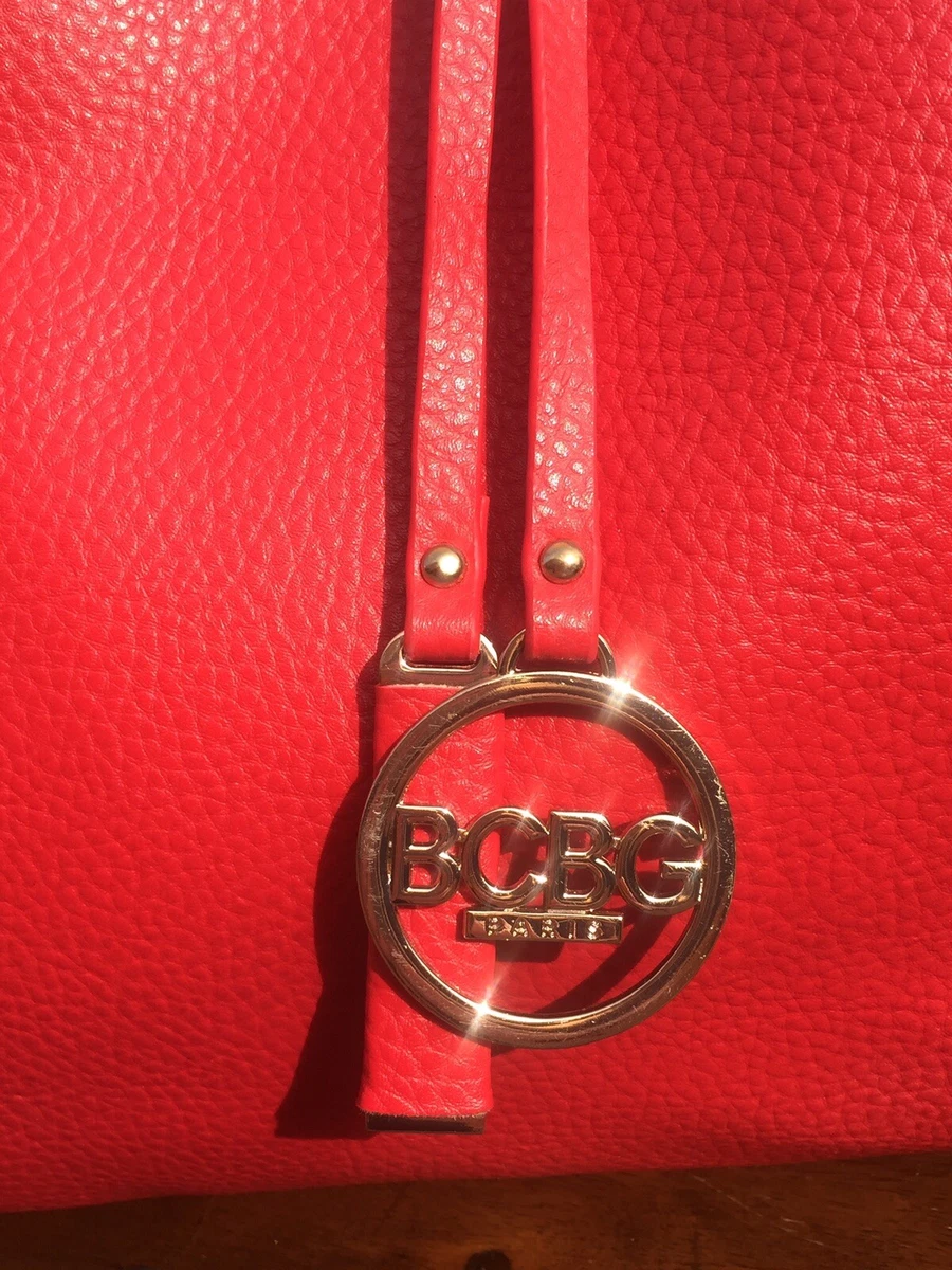 BCBG PARIS REVERSIBLE RED TAN TOTE BAG 18