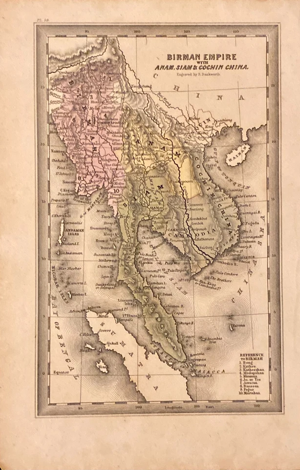 Mapa 1834 IMPERIO BIRMANO BIRMANIA MYANMAR SIAM TAILANDIA VIETNAM CAMBOYA COCHIN CHINA Foto 3 de 4