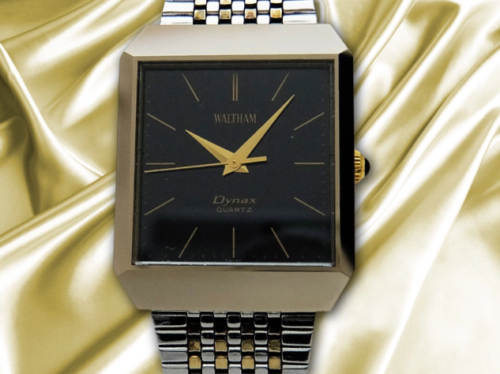 WALTHAM Dynax Square Black Dial Quartz Vintage Watch 1980's - Picture 1 of 6
