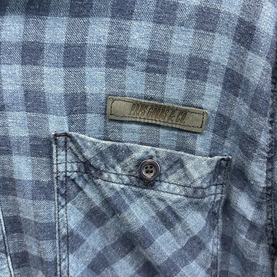 Camisa PRPS Goods & Co Para Hombres 2XL Azul Cuadros Franela con Capucha Cordón Dobladillo Curvo Foto 3 de 4