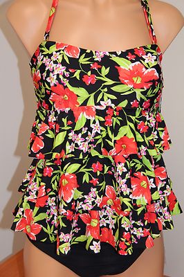New Island Escape Swimsuit Tankini 2pc Set Sz 6 Tiered Strap Red Ruffle 