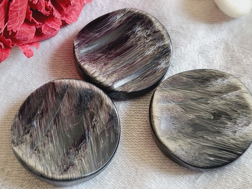 Lot De 6 Boutons Vintage Noir Et Gris Nacré, Diamètre 2,7 Cm - Parfait Pour Customiser !