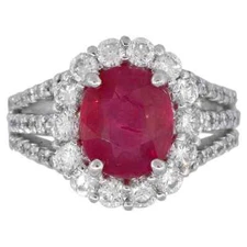Unique Natural 3.12CT Oval Ruby With Sparkling cz' Halo Magnificent Wedding Ring