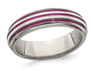 Ladies or Mens Titanium Pink Anodized Triple Grooved Band Ring (6mm) - Click1Get2 Price Drop