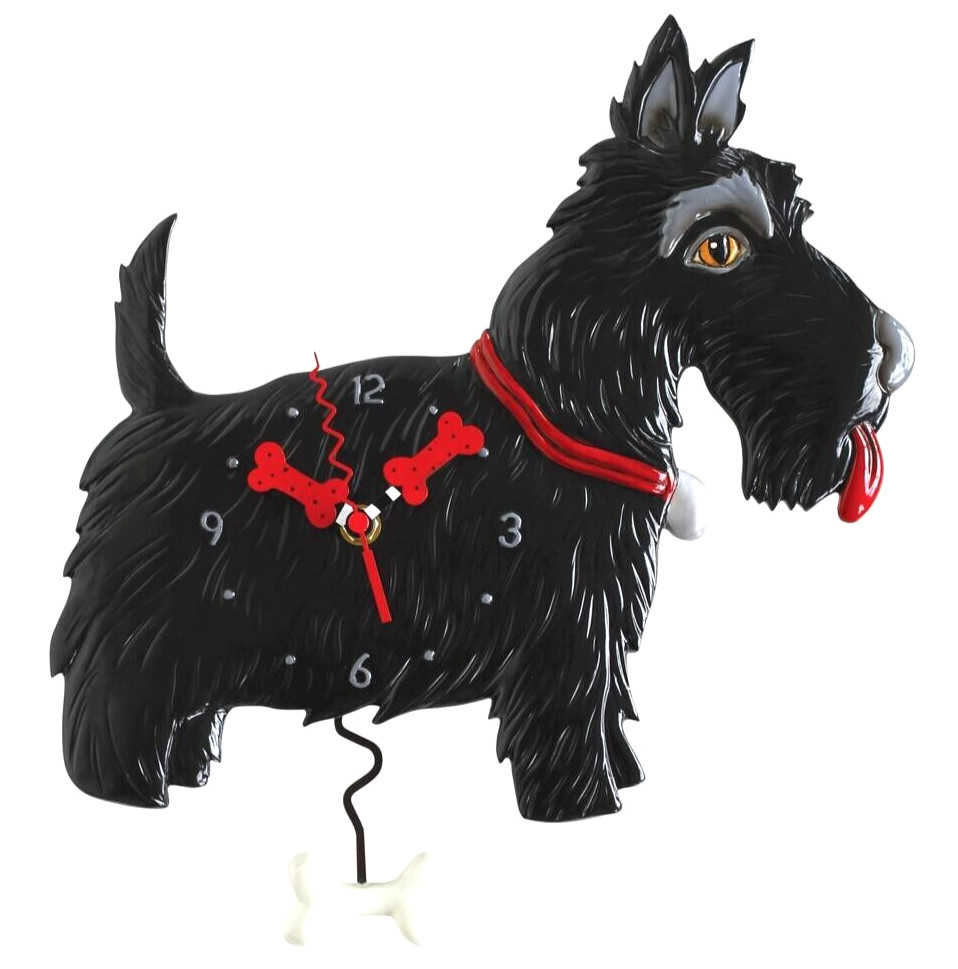 ✤ New ALLEN DESIGNS Wall Clock SCOTTISH TERRIER Swing Pendulum Black Dog Scottie