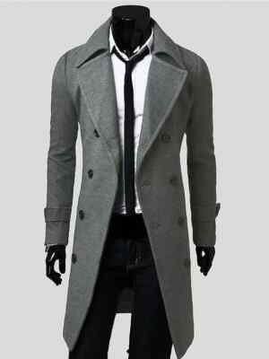 eleganter langer Mantel sportlich Mode Herren Slim schmal warm grau 1038