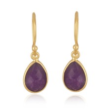 Aventurine Amethyst Gemstone Yellow Gold Plated 925 Silver Dangle Earrings