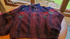Vintage Woolrich Fuzzy Sherpa Zip Up Jacket Aztec Geometric Sz M USA MADE