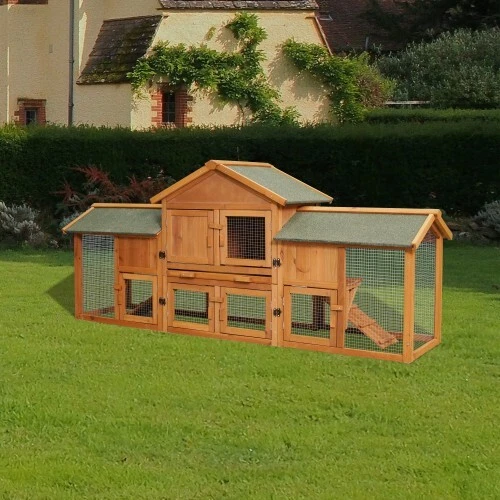 79.5" Extra Large Bunny Cage with 2 Runs House Small Animal Habitats for Guinea
