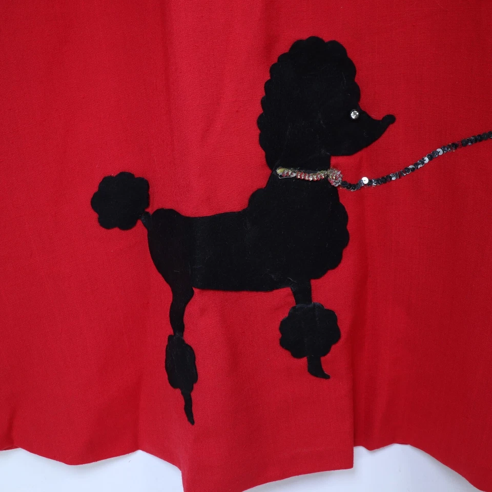 Falda De Colección Worthington S Roja Algodón Rayón Negro Fieltro Caniche Línea A Lentejuelas Correa Foto 3 de 4