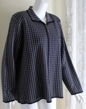 New Exclusively Misook Sz 2x Black White Grid Basketweave Knit Zip Jacket Wow