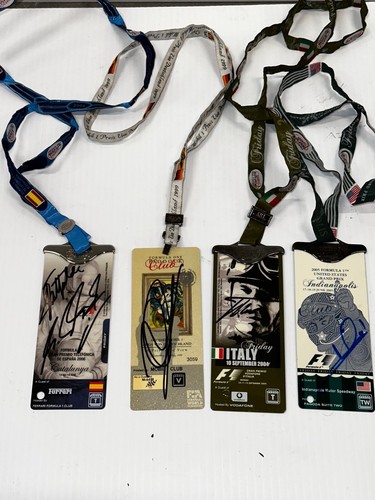 ALONSO, HAKKINEN, ANDRETTI, FITTIPALDI, SCHUMY SIGNED HARDCARDS PASSES SET OF 4