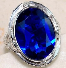 14CT Treated Sapphire  Emerald 925 Sterling Silver Art Deco Ring Sz 6,7 US6
