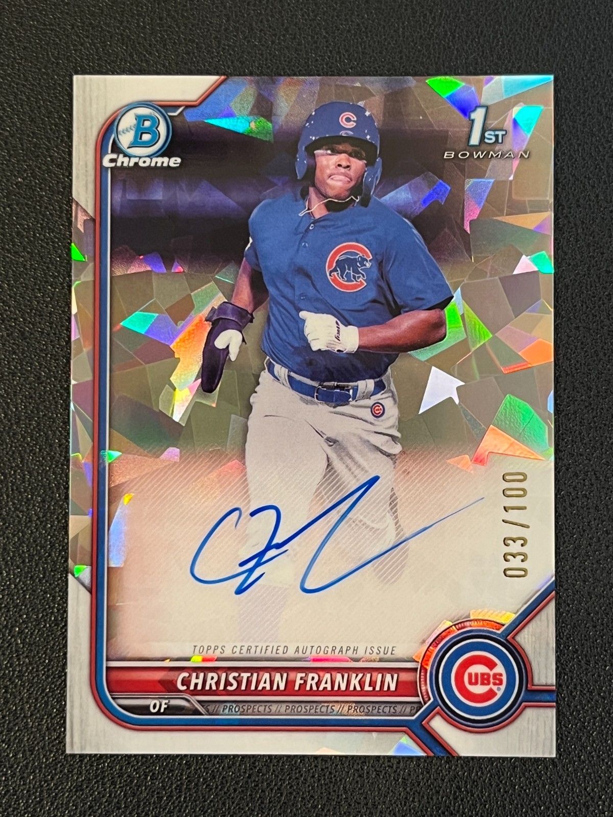 Christian Franklin 2022 Bowman Chrome 1st Auto Atomic Refractor /100 Cubs 