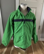 Nautica Youth Size Large 8-10 Green /Blue Logo Windbreaker Jacket Hidden Hood