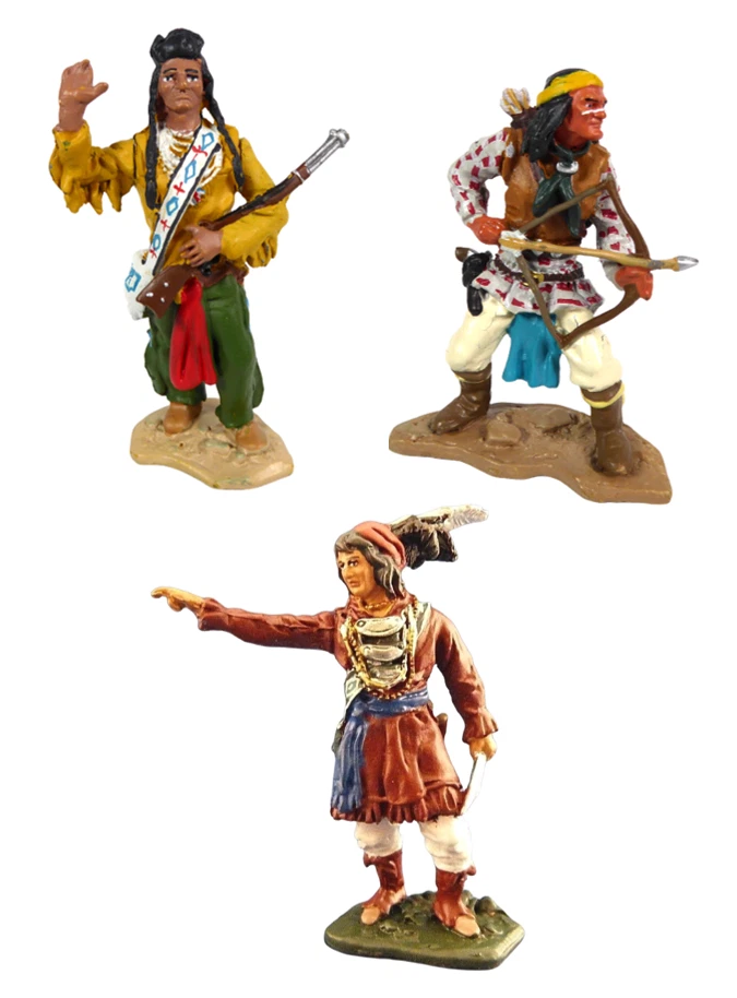 14 figurines antiques de jouets en plomb : soldats et Indiens